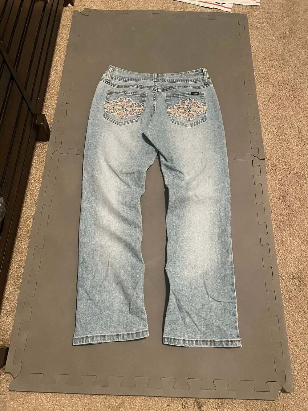 Angels Jeans Y2K Low Rise Bootcut Jeans with Floral Rhinestone Embroidery Size 5